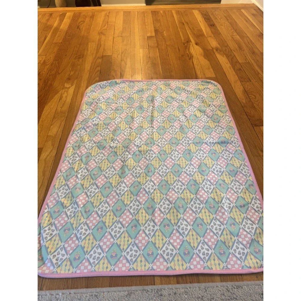 Vintage Gymboree Baby Blanket Pink Patchwork Diamonds Floral Rare 90s Cotton #2
